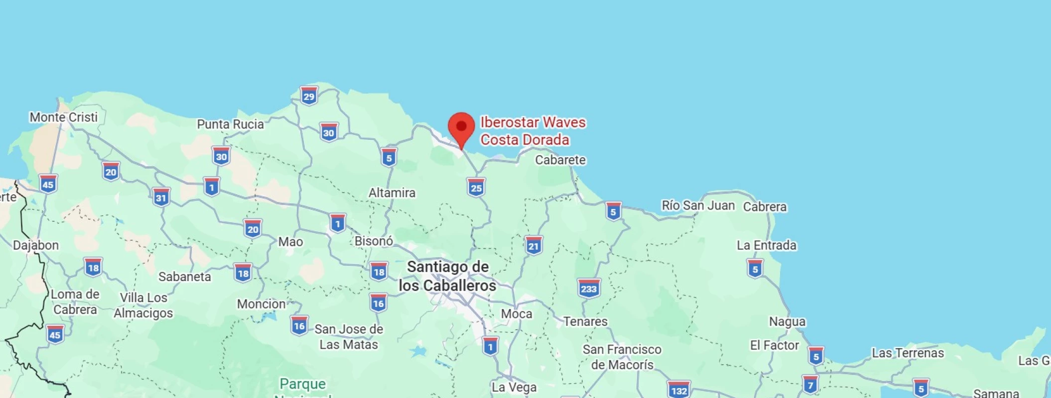 map showing location of Iberostar Waves Costa Dorada in the dominican republic