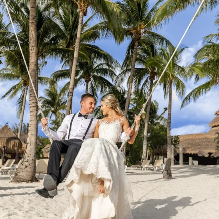 bride and groom on the beach at Iberostar Waves Cozumel