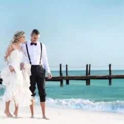 bride and groom at the beach venue at Iberostar Waves Cozumel