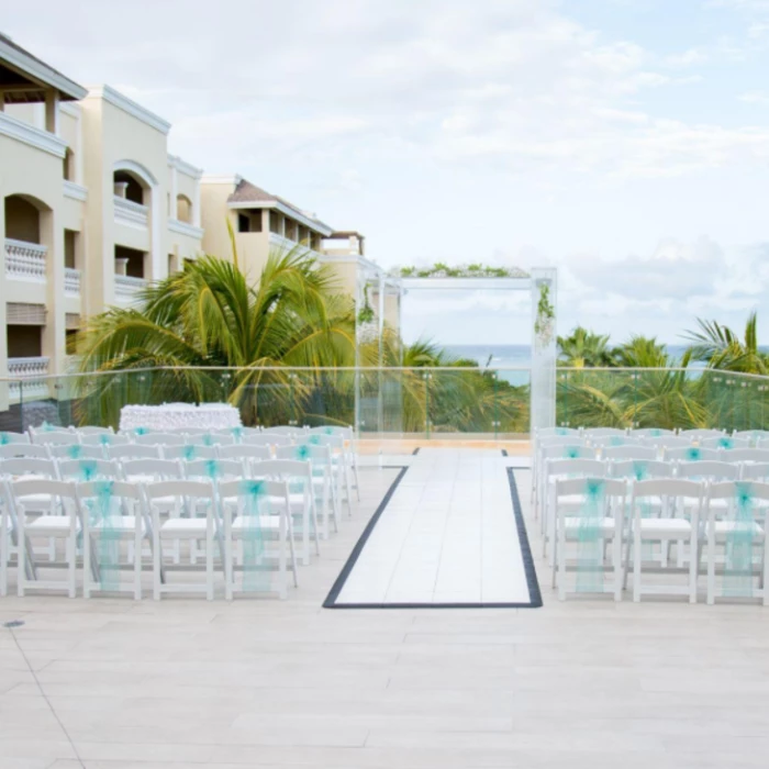 wedding setup at bob marley terrace at Iberostar Waves Rose Hall Beach