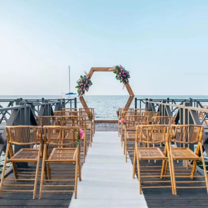 pier gazebo wedding setup at Iberostar Waves Rose Hall Beach