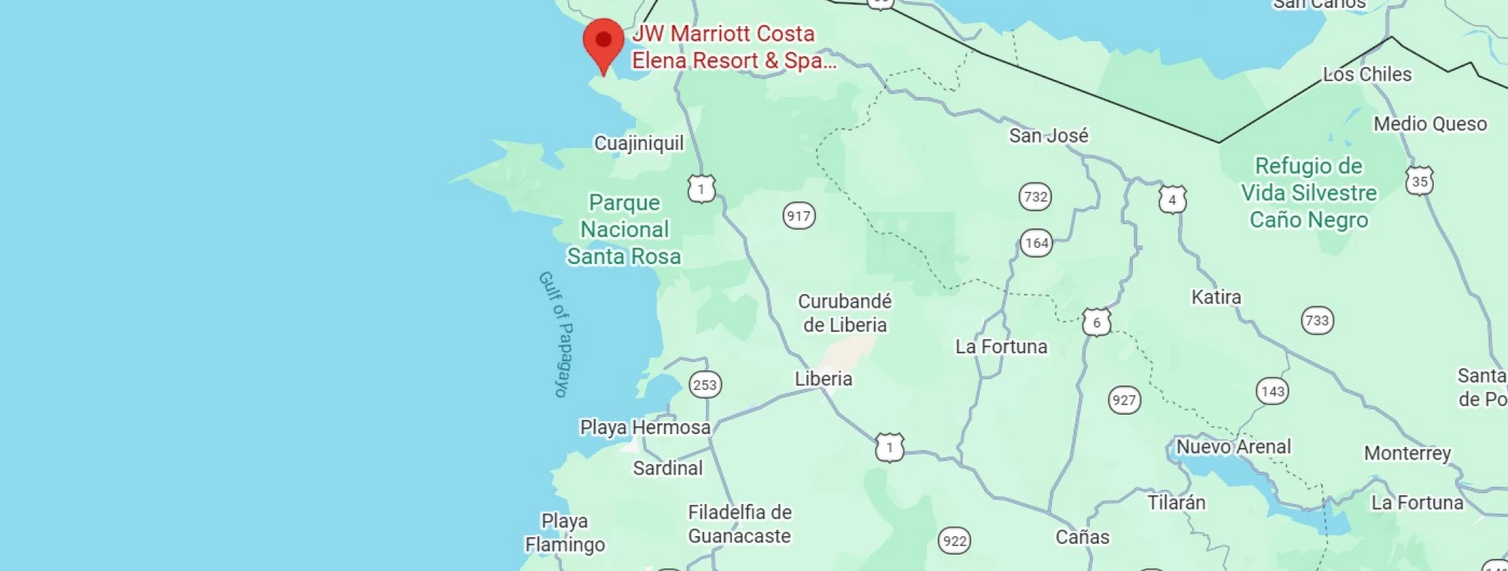 map showing location of JW Marriott Costa Elena in Costa Rica