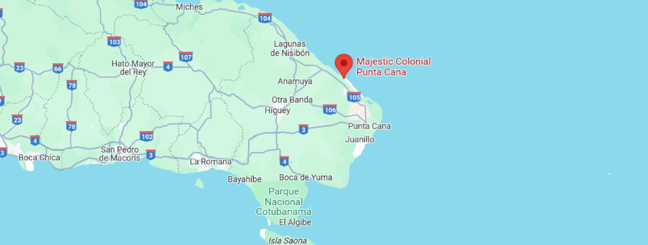 map showing location of Majestic Colonial Punta Cana in the Dominican Republic