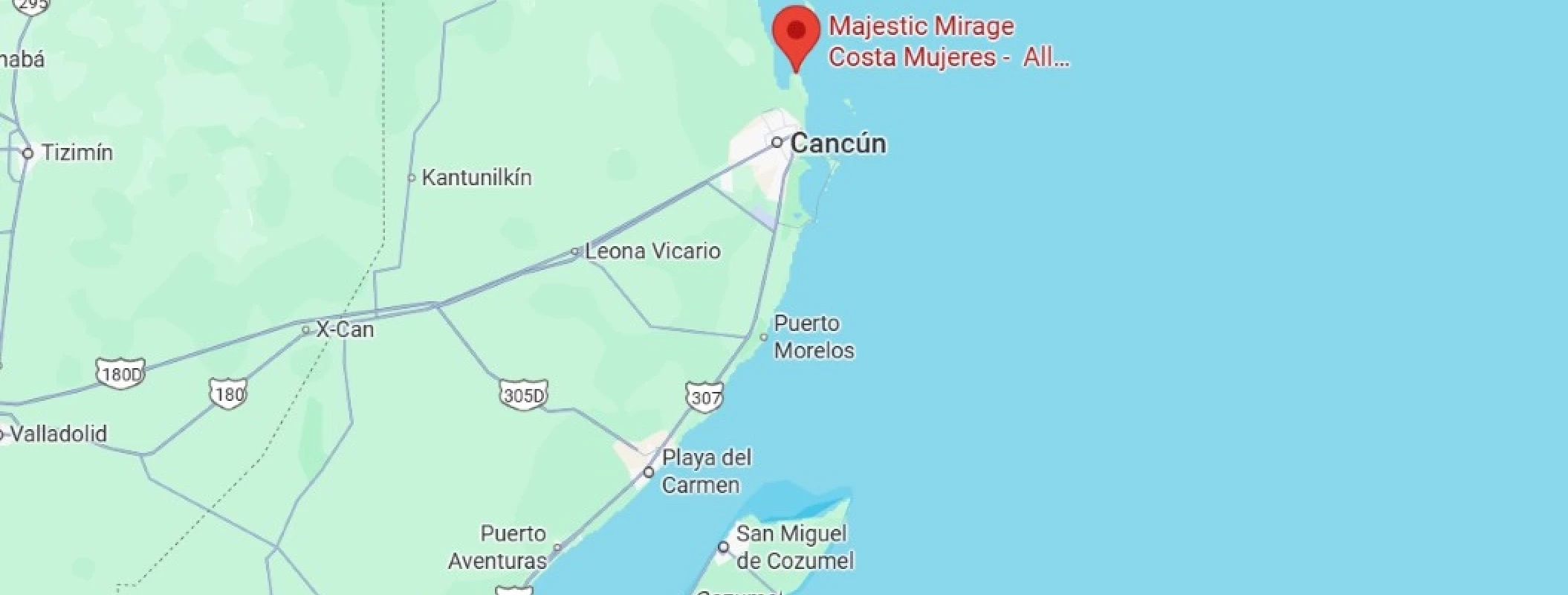 map showing location of majestic mirage costa mujeres in Mexico