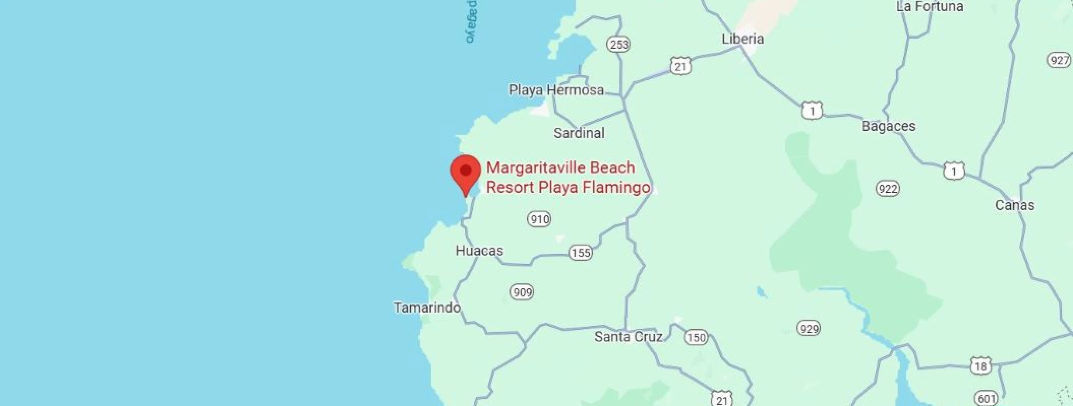 map showing location of Margaritaville Beach Resort Playa Flamingo in Costa Rica