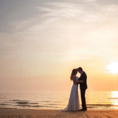 bride and groom on the beach at marival armony punta mita