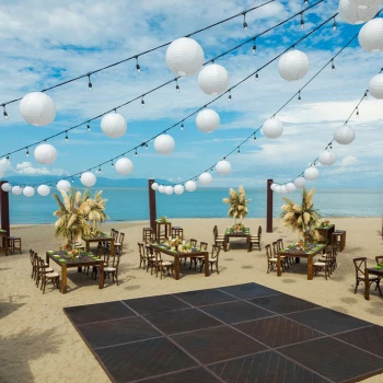 Reception decor on the Beach Wedding Venue at Marriott Puerto Vallarta