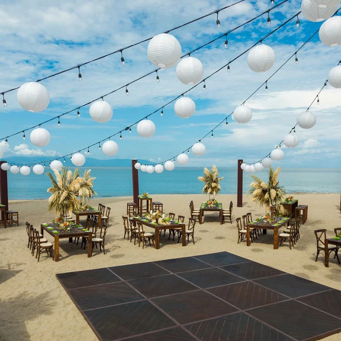 Reception decor on the Beach Wedding Venue at Marriott Puerto Vallarta