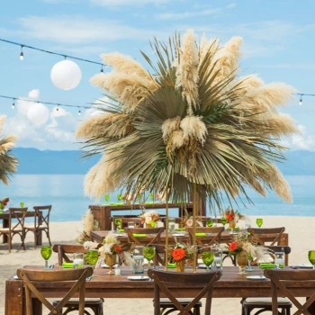 Reception decor on the Beach Wedding Venue at Marriott Puerto Vallarta