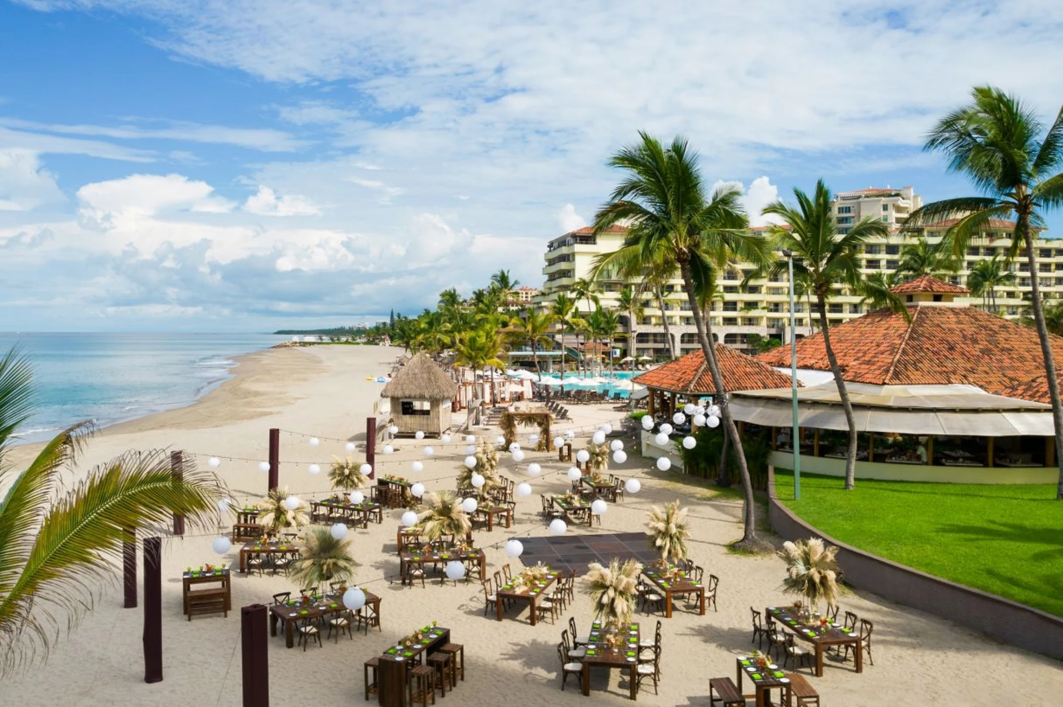 Reception decor on the Beach Wedding Venue at Marriott Puerto Vallarta