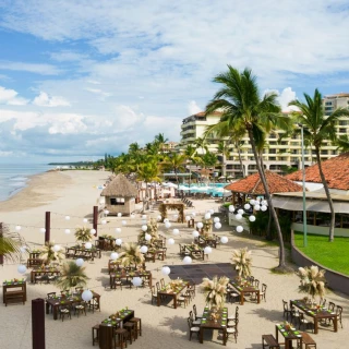 Reception decor on the Beach Wedding Venue at Marriott Puerto Vallarta