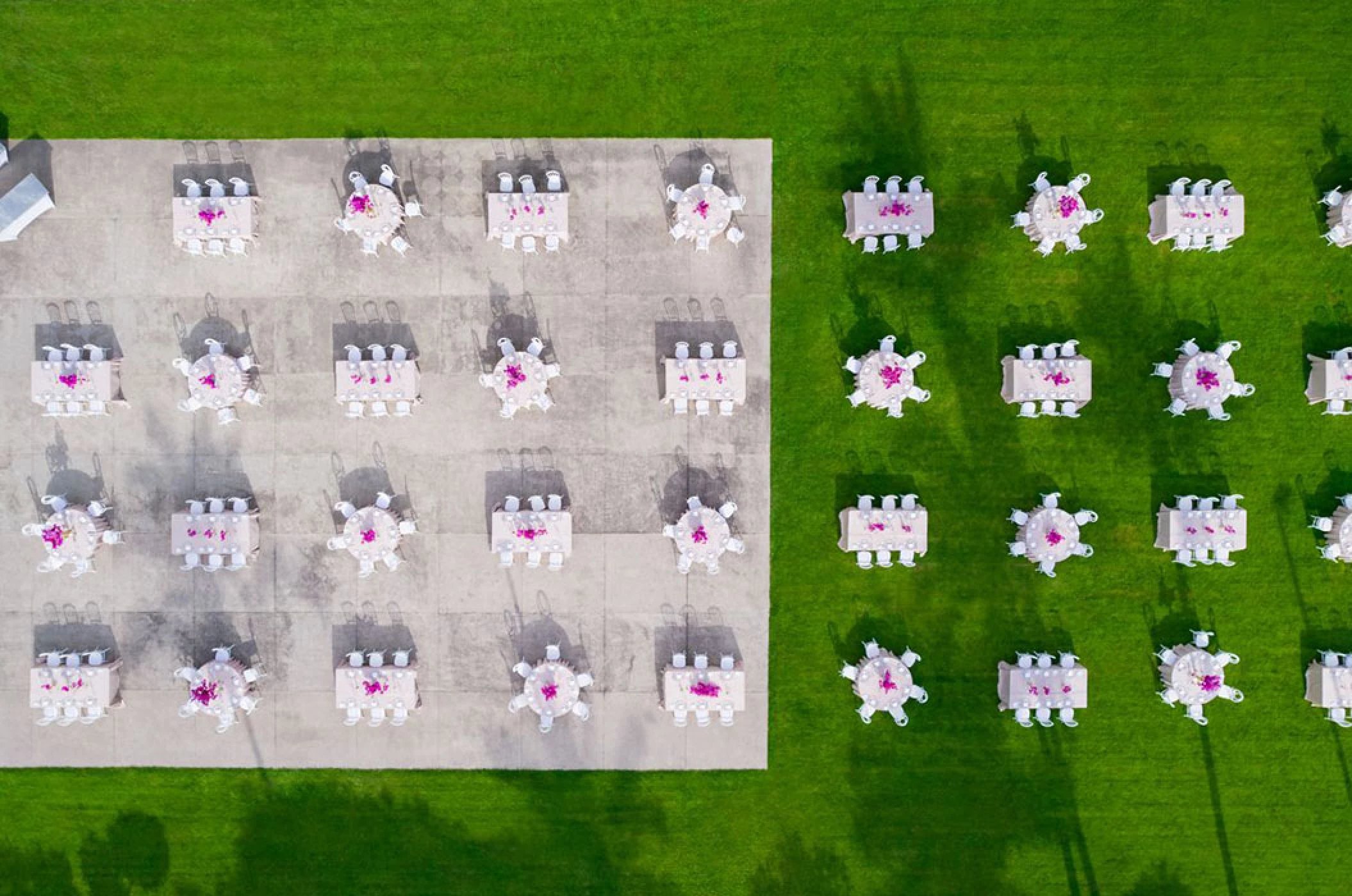 Reception decor drone shot on the garden Wedding Venue at Marriott Puerto Vallarta