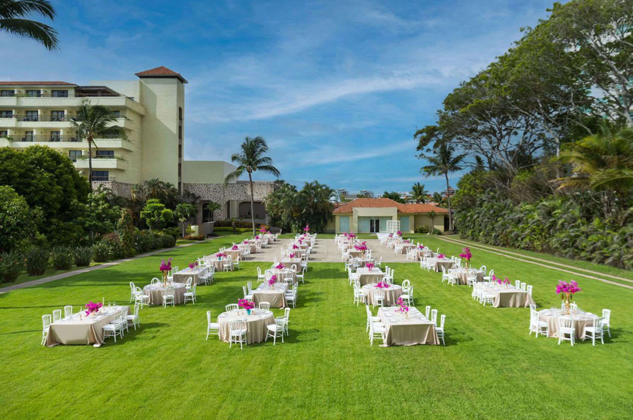 Reception decor on the garden Wedding Venue at Marriott Puerto Vallarta