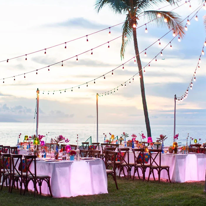 Reception decor on the garden Wedding Venue at Marriott Puerto Vallarta