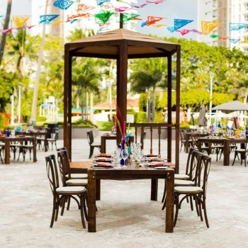 Reception decor on the plaza Wedding Venue at Marriott Puerto Vallarta