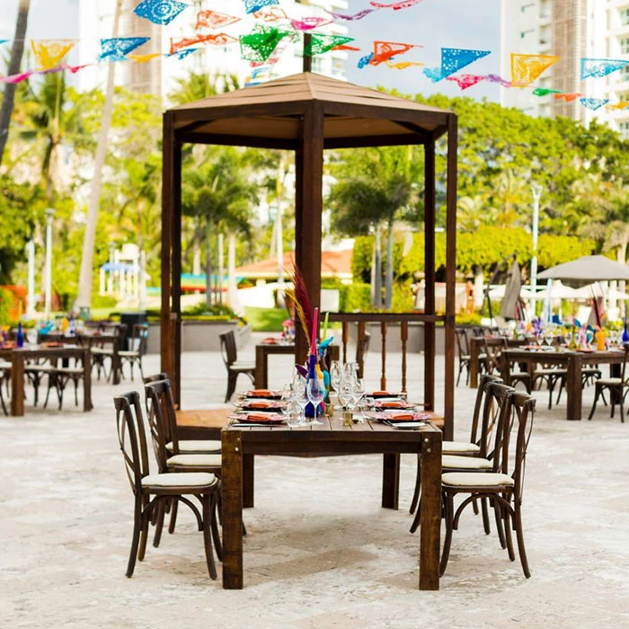 Reception decor on the plaza Wedding Venue at Marriott Puerto Vallarta