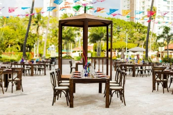 Reception decor on the plaza Wedding Venue at Marriott Puerto Vallarta