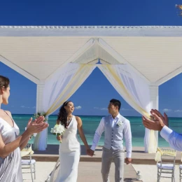 bride and groom and guests at Mystique Holbox by Royalton