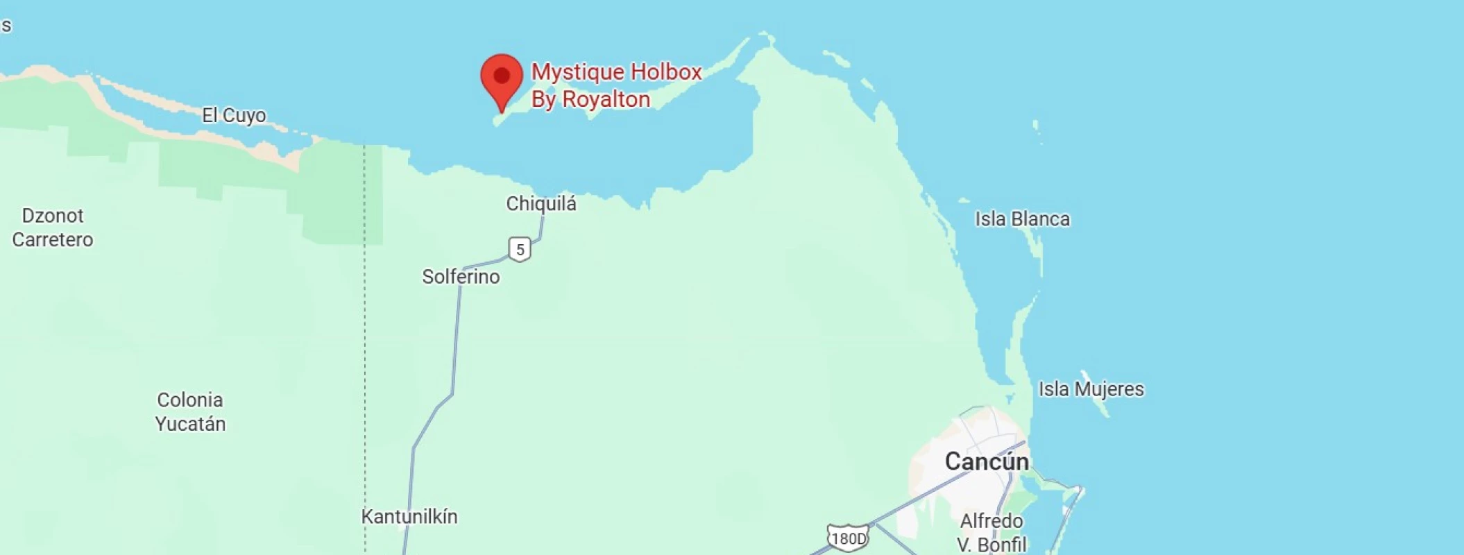 map showing location of Mystique Holbox by Royalton in Mexico