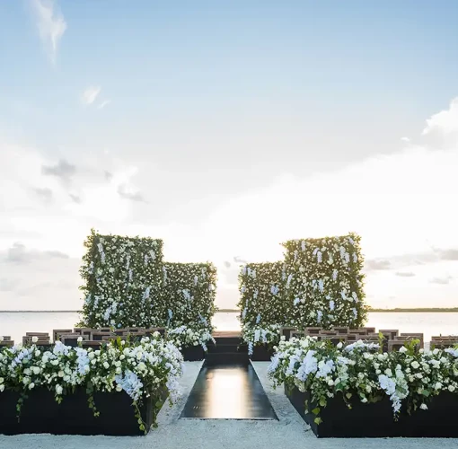 Ceremony decor on Nizuc beach wedding venue at Nizuc Resort and Spa