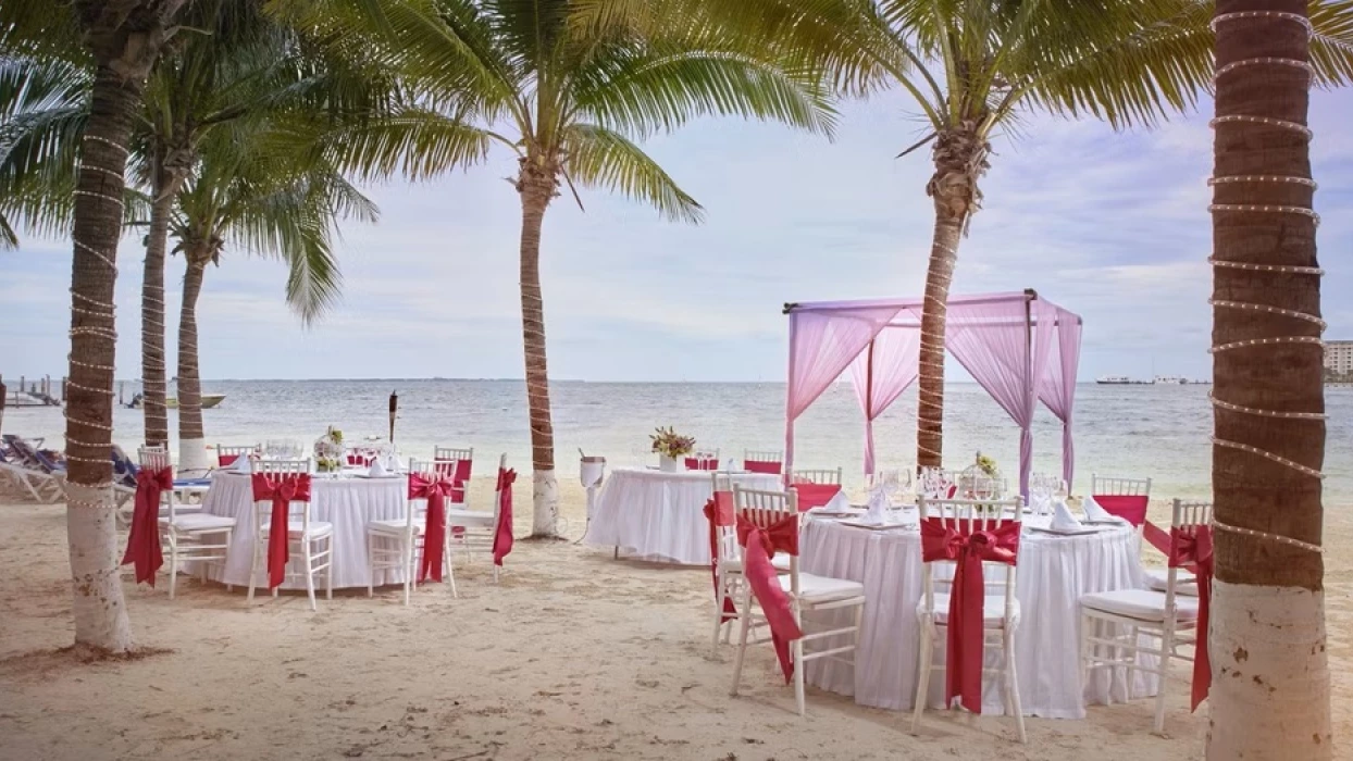 beach wedding venue setup at Occidental Costa Cancun