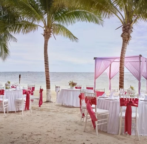 beach wedding venue setup at Occidental Costa Cancun