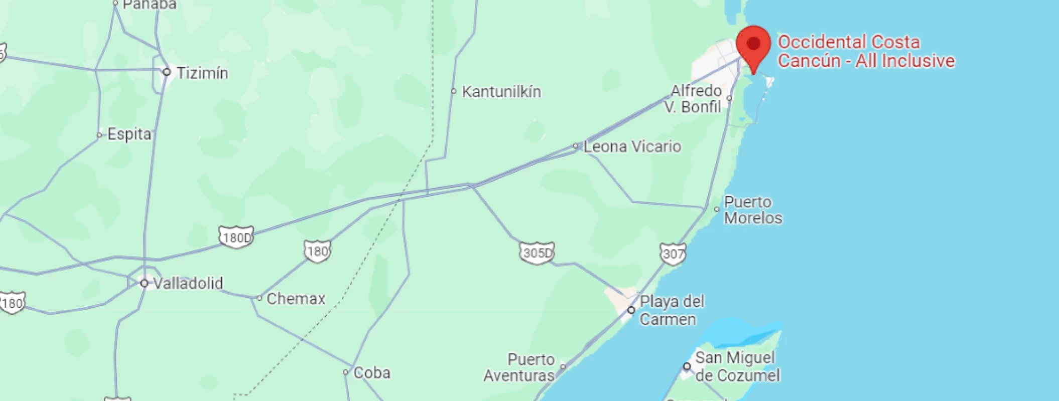 map showing location of occidental costa cancun in mexico