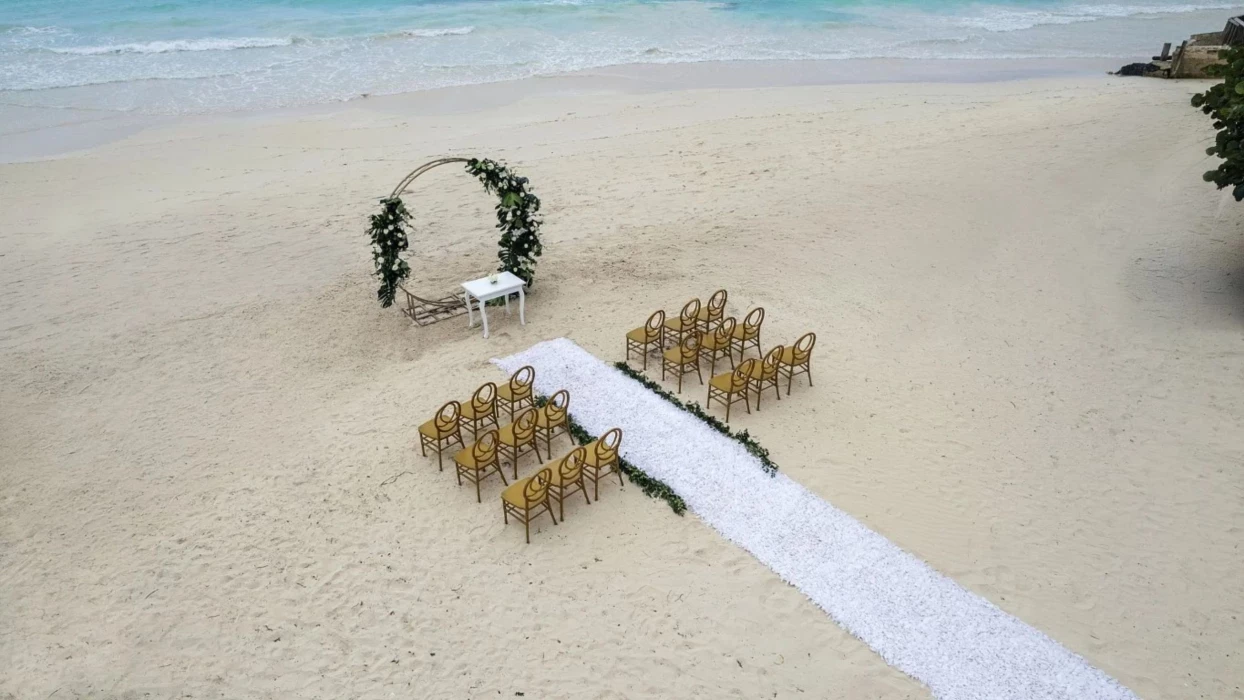 ceremony setup on the beach at Ocean Allure Costa Mujeres