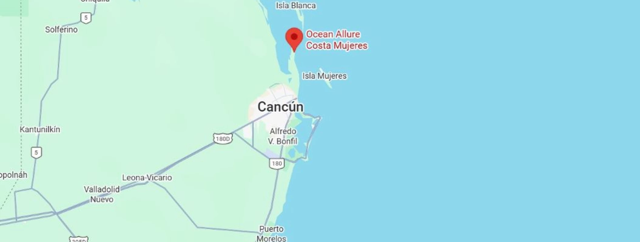 map showing location of ocean allure costa mujeres in Mexico