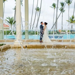 bride and groom at colonial plaza venue at Paradisus Palma Real