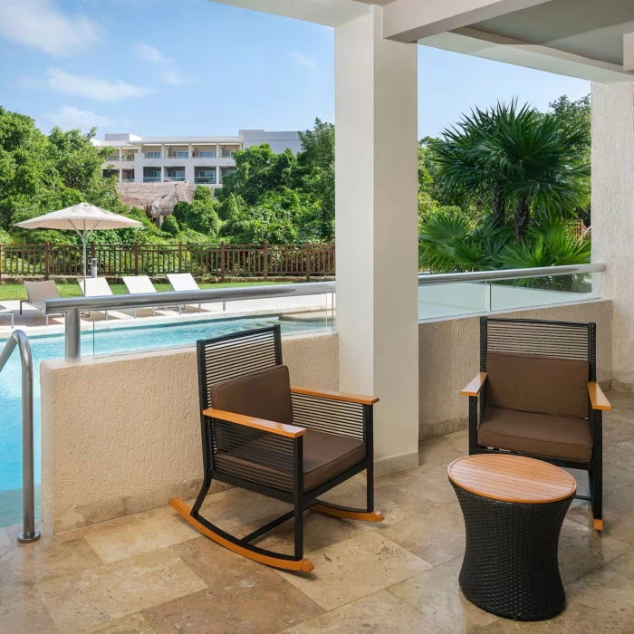 balcony of swim out suite with private jacuzzi at Paradisus Playa Del Carmen