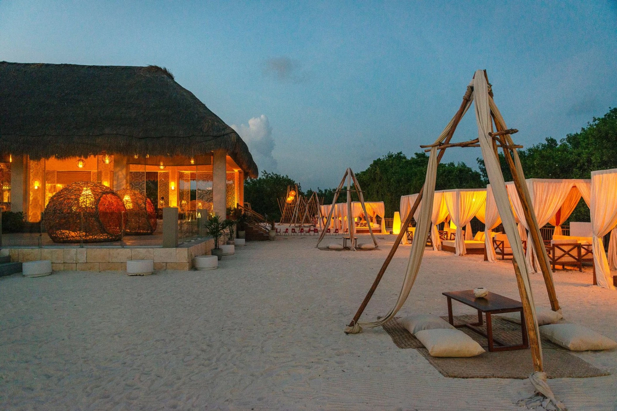 Gabi Beach Club outdoor wedding reception at sunset