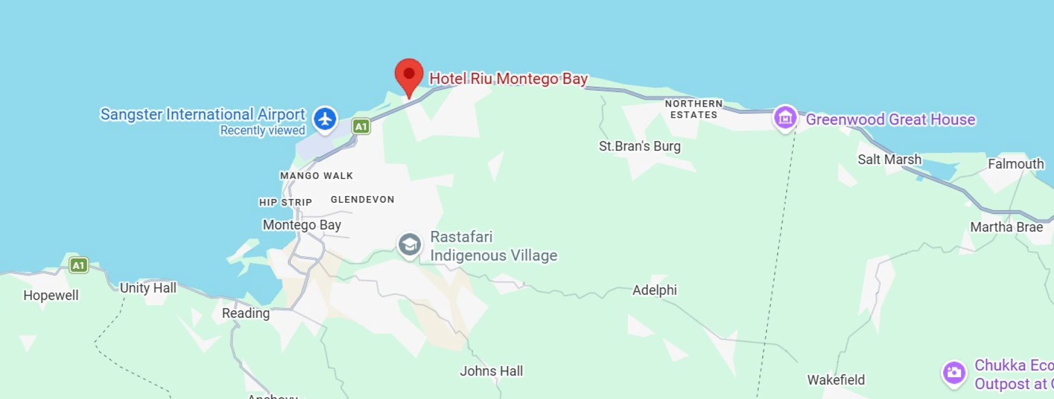 map showing location of riu montego bay in Jamaica