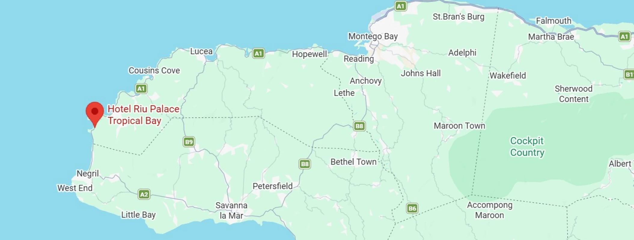 map showing location of Hotel Riu Palace Tropical Bay in Jamaica