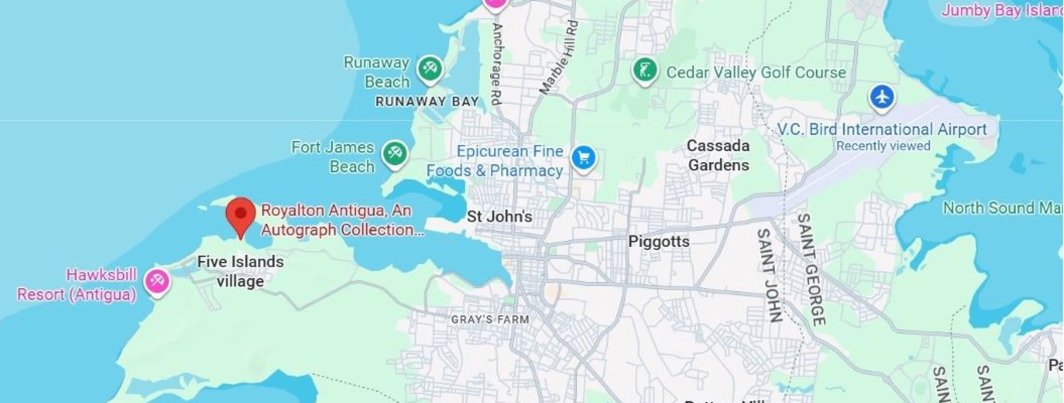 map showing location of royalton antigua