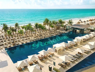 Royalton Chic Cancun Pool Aerial overview.
