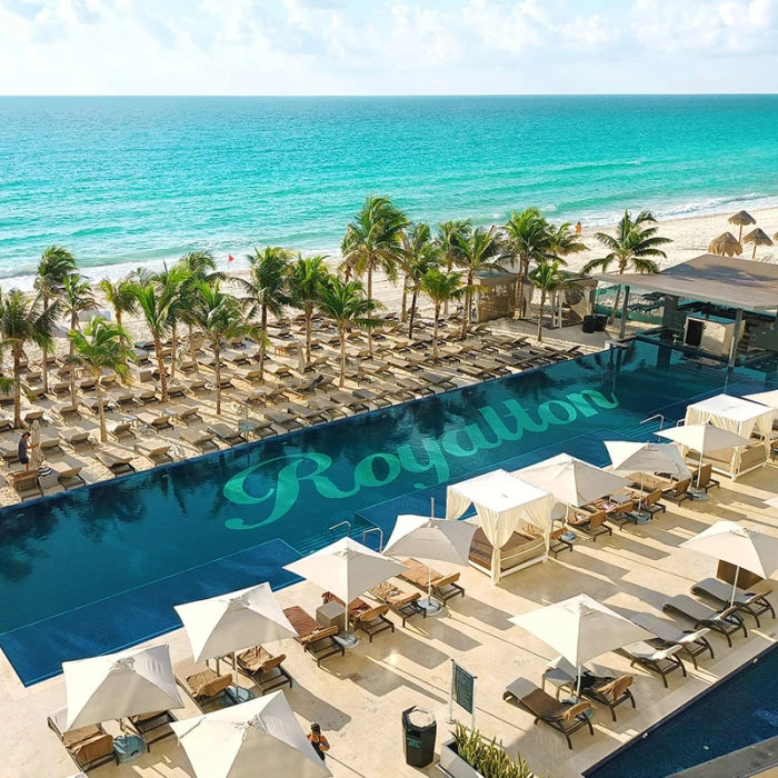 Royalton Chic Cancun Pool Aerial overview.