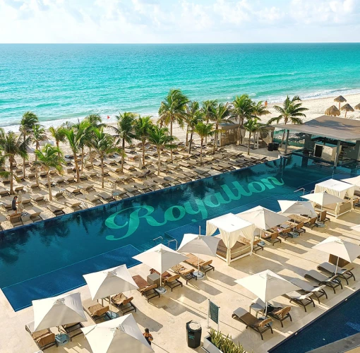 Royalton Chic Cancun Pool Aerial overview.