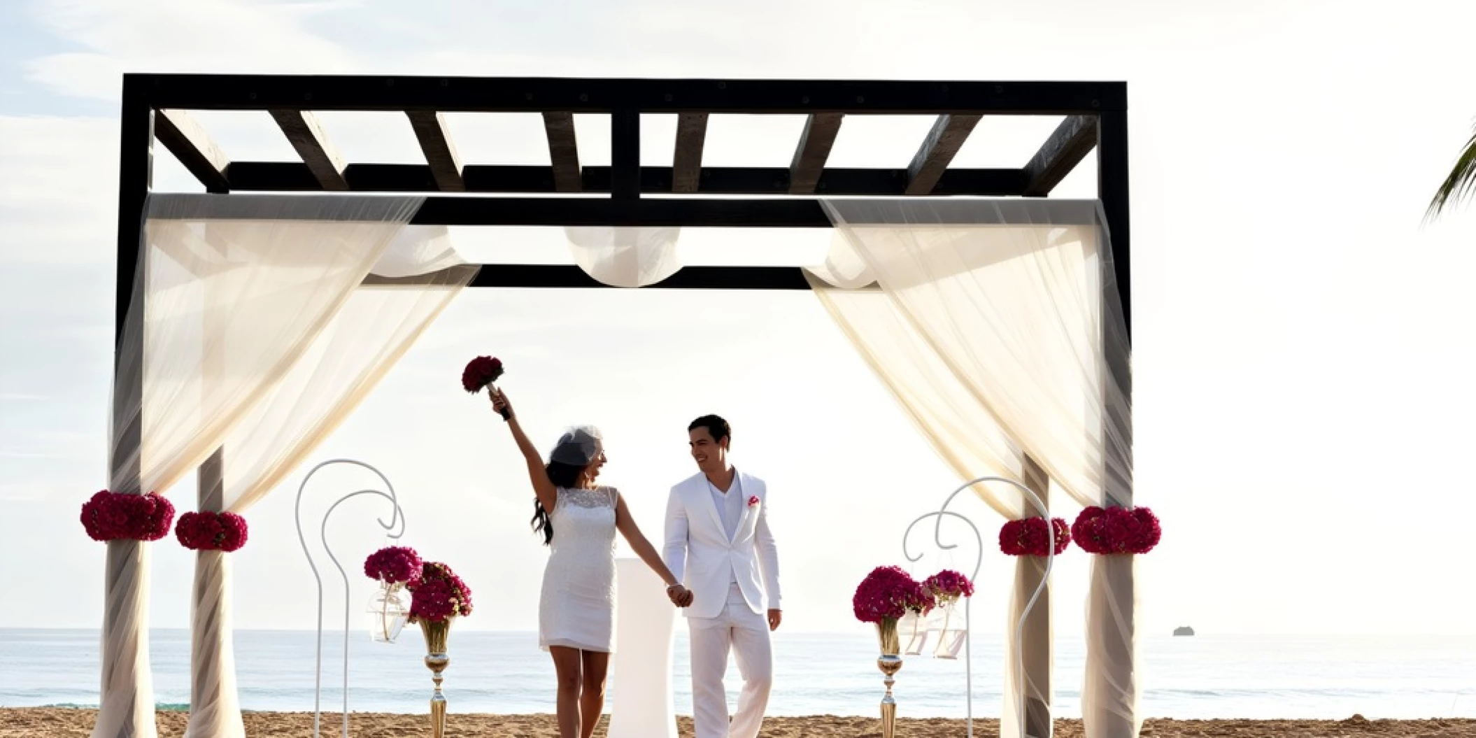 bride and groom at the beach gazebo at Royalton CHIC Punta Cana