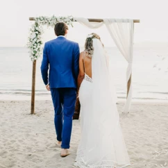 bride and groom at the beach gazebo venue at Royalton Punta Cana