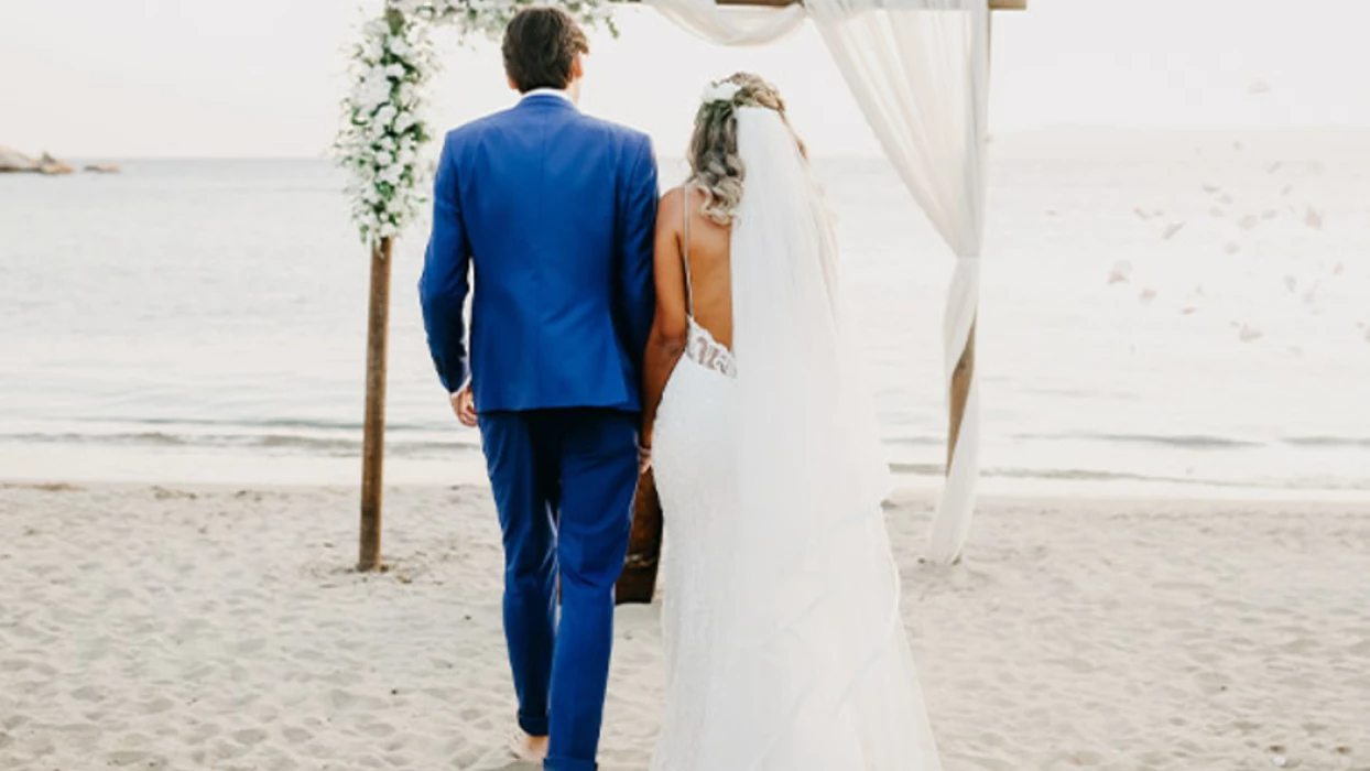 bride and groom at the beach gazebo venue at Royalton Punta Cana