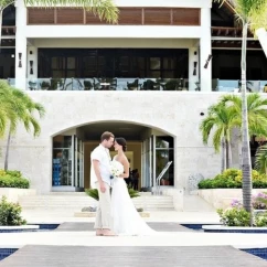 bride and groom at the plaza lobby circle venue at Royalton Punta Cana