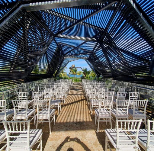 Ocean view gazebo wedding at Royalton Riviera Cancun Resort.