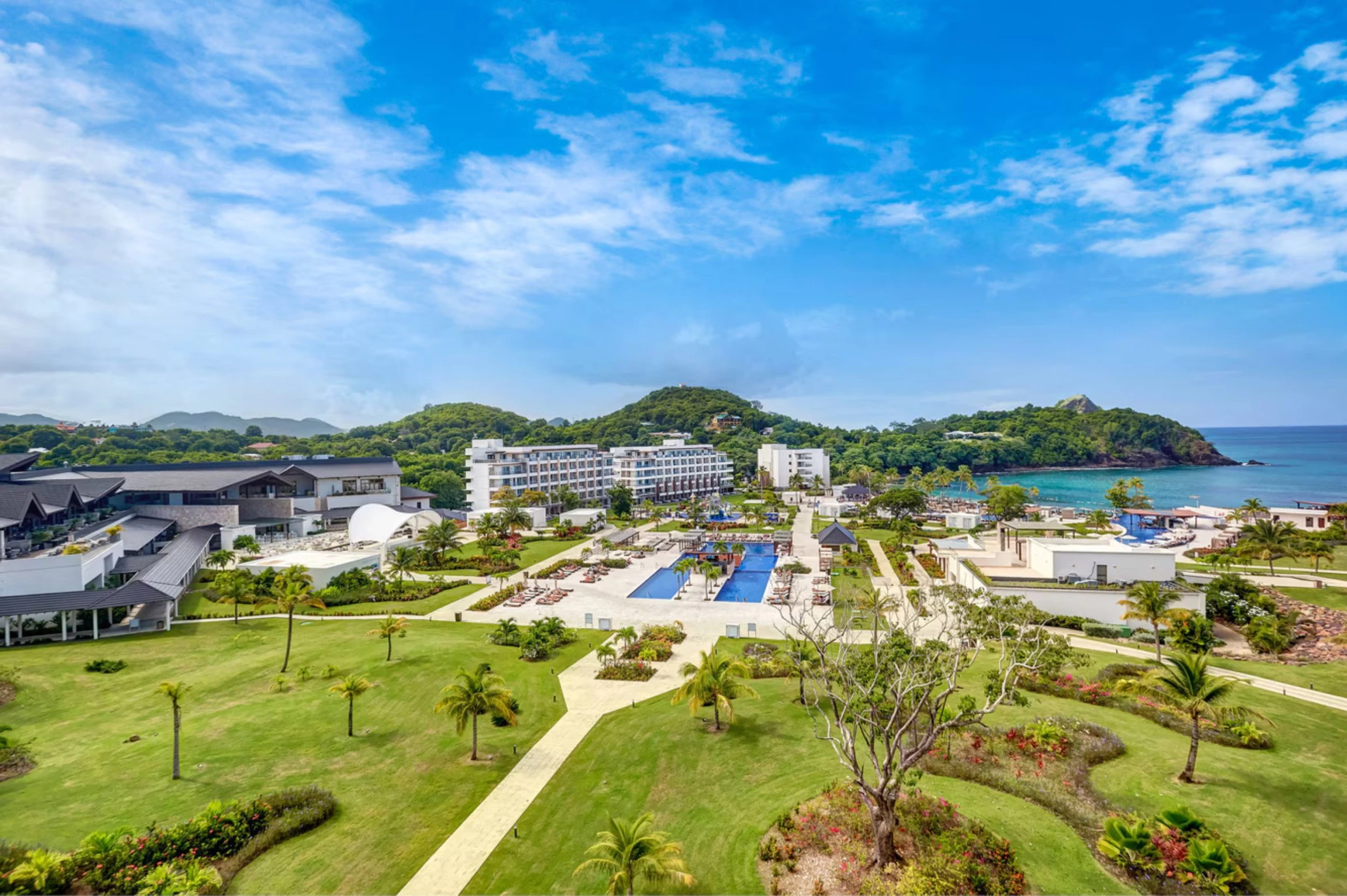 aerial view of the Royalton Saint Lucia resort and its grounds