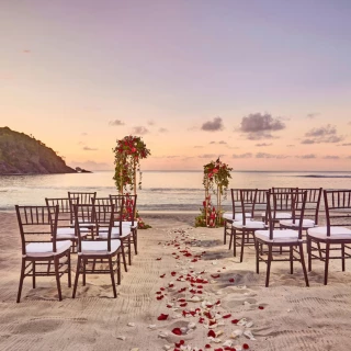 beach ceremony setup at Royalton Saint Lucia