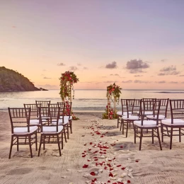 beach ceremony setup at Royalton Saint Lucia