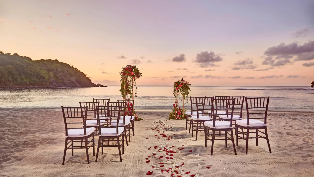 beach ceremony setup at Royalton Saint Lucia