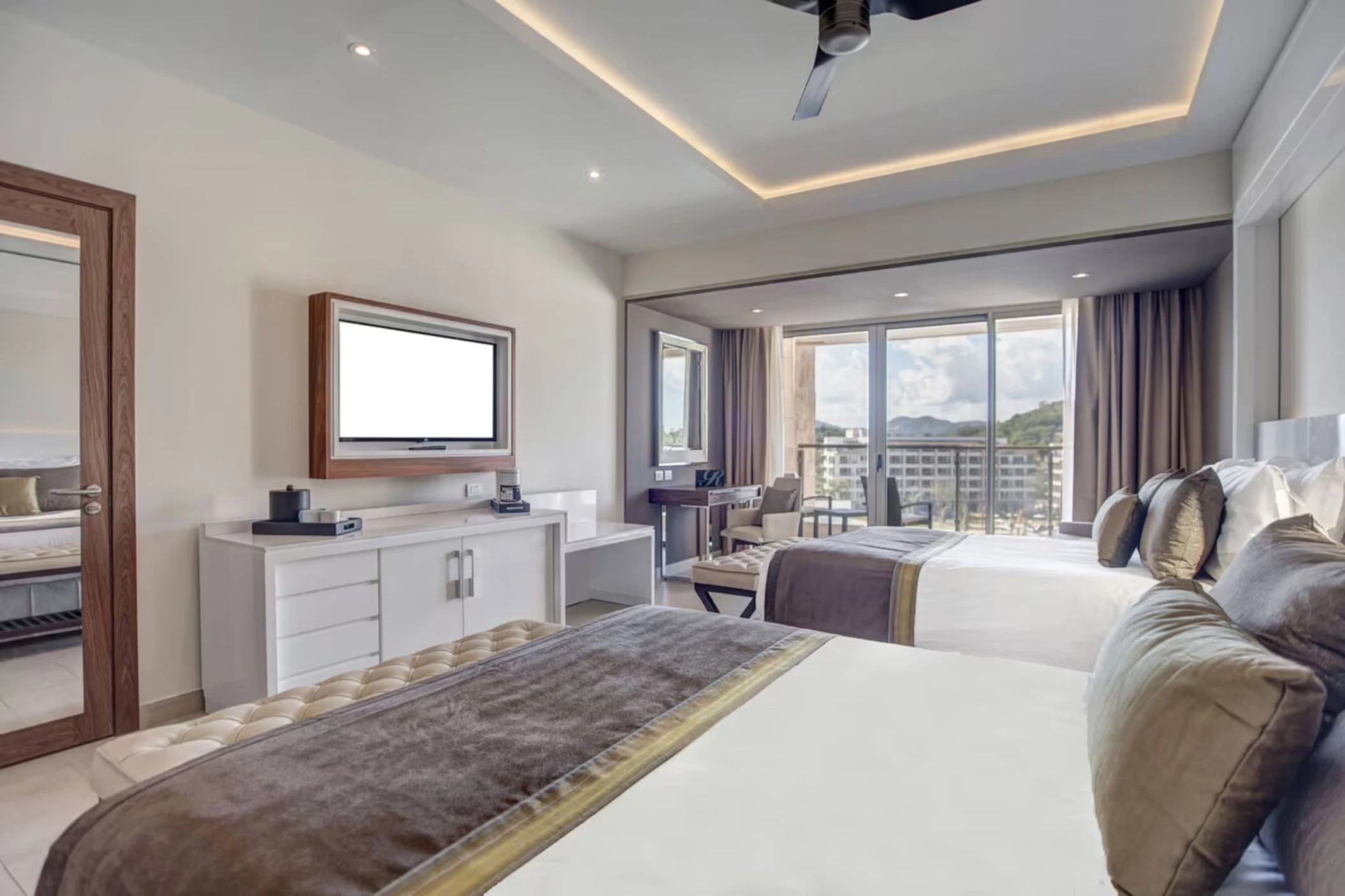 luxury ocean view suite with two beds at Royalton Saint Lucia