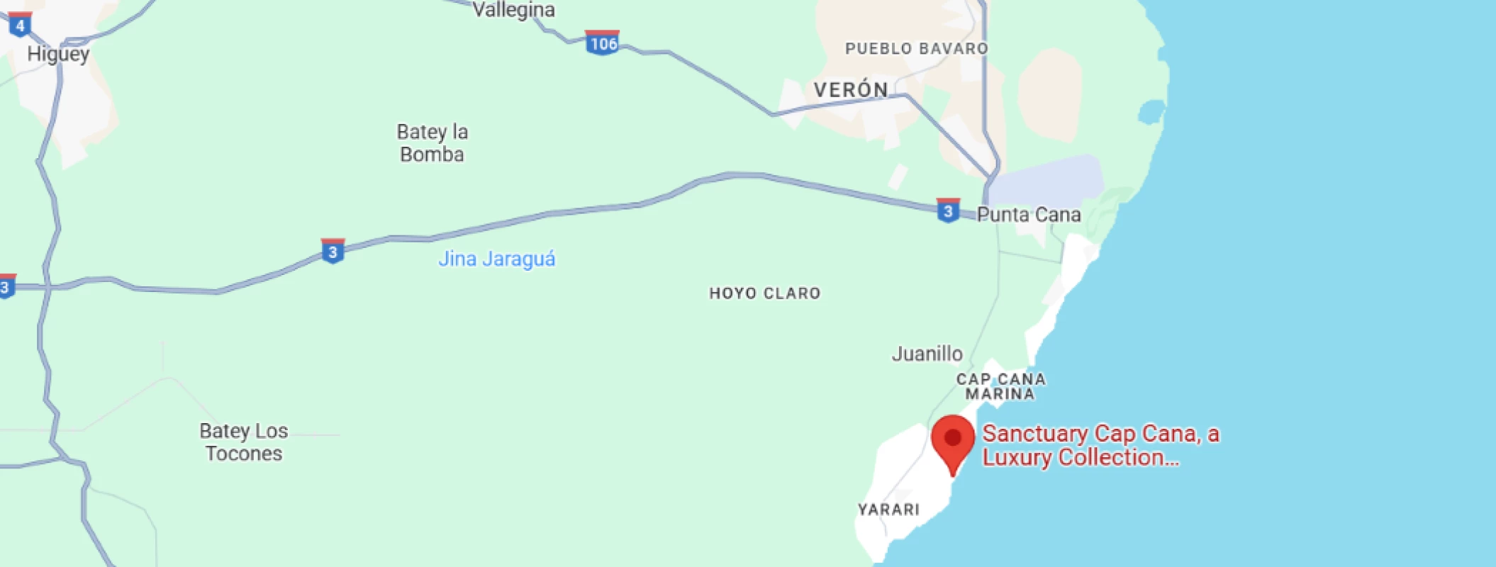 map showing location of Sanctuary Cap Cana in the Dominican Republic