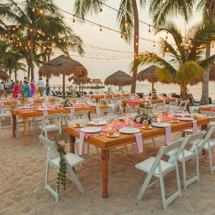 beach reception setup at Secrets Aura Cozumel